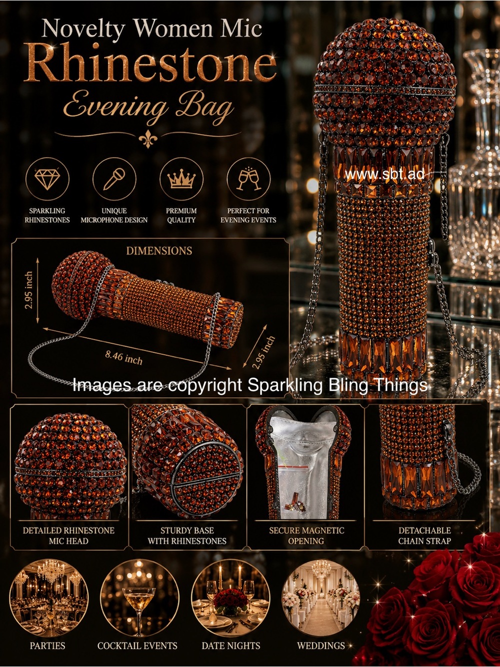NWT Sparkling Bling Swarovski Crystal Microphone Bag Purse + Free Gift - Picture 14 of 14